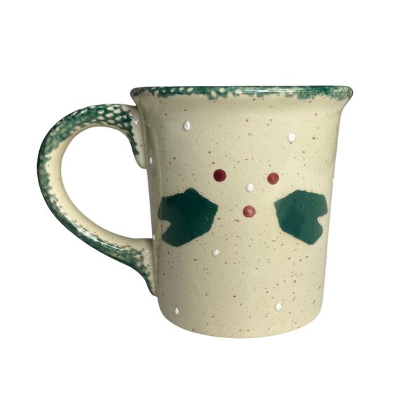 Montgomery Ward Snowman Ceramic Mug Festive Green Handle Winter Design - Picture 2 of 7